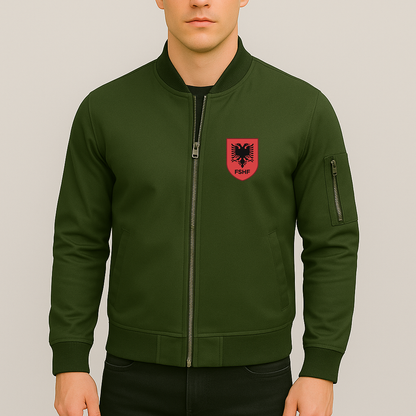 Men's Albania National Soccer Team Lightweight Bomber Jacket - Army Green