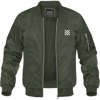 Men's Checker Motors Corporation Logo Lightweight Bomber Jacket Windbreaker Softshell Varsity Jacket Coat