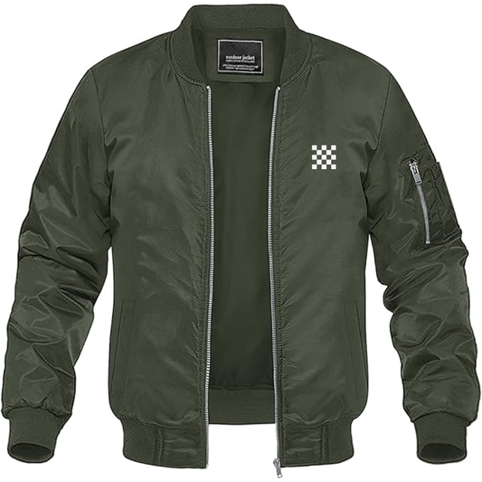 Men's Checker Motors Corporation Logo Lightweight Bomber Jacket Windbreaker Softshell Varsity Jacket Coat