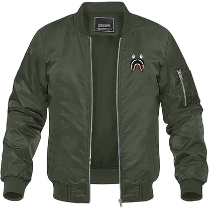 Men's BAPE Shark Logo Lightweight Bomber Jacket Windbreaker Softshell Varsity Jacket Coat