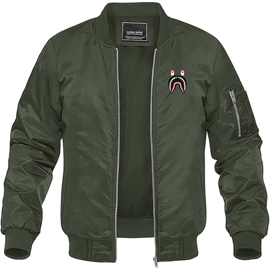 Men's BAPE Shark Logo Lightweight Bomber Jacket Windbreaker Softshell Varsity Jacket Coat