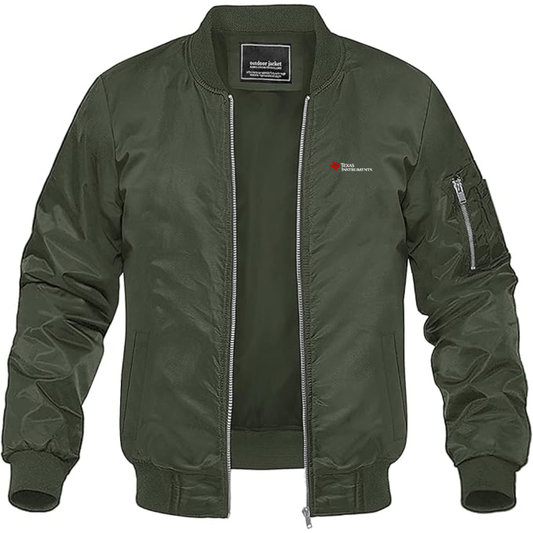 Men's Texas Instruments Logo Lightweight Bomber Jacket Windbreaker Softshell Varsity Jacket Coat