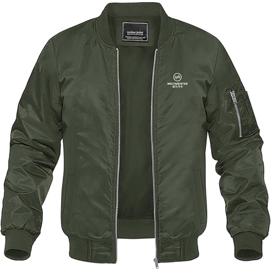 Men's Weltmeister Logo Lightweight Bomber Jacket Windbreaker Softshell Varsity Jacket Coat