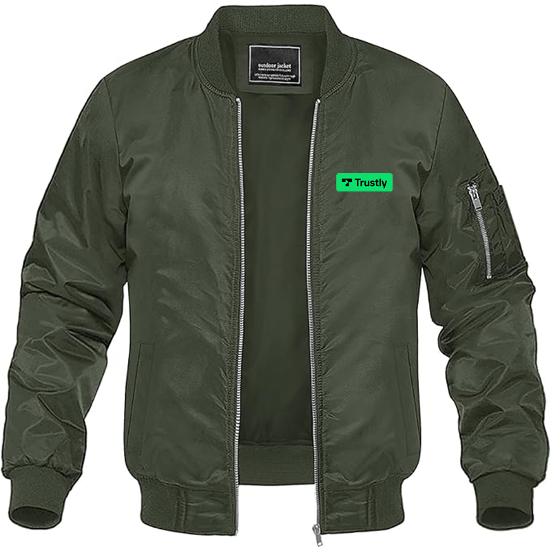 Men's Trustly Horizontal Logo Lightweight Bomber Jacket Windbreaker Softshell Varsity Jacket Coat