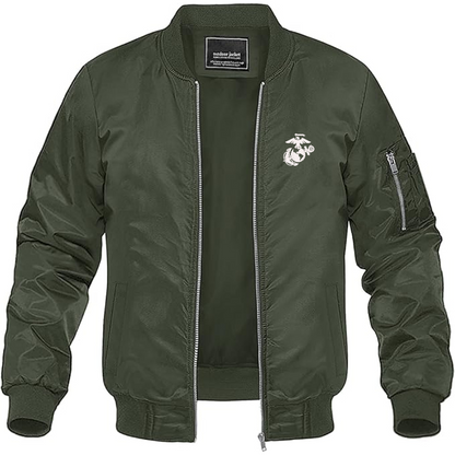 Men's USMC Symbol Lightweight Bomber Jacket Windbreaker Softshell Varsity Jacket Coat
