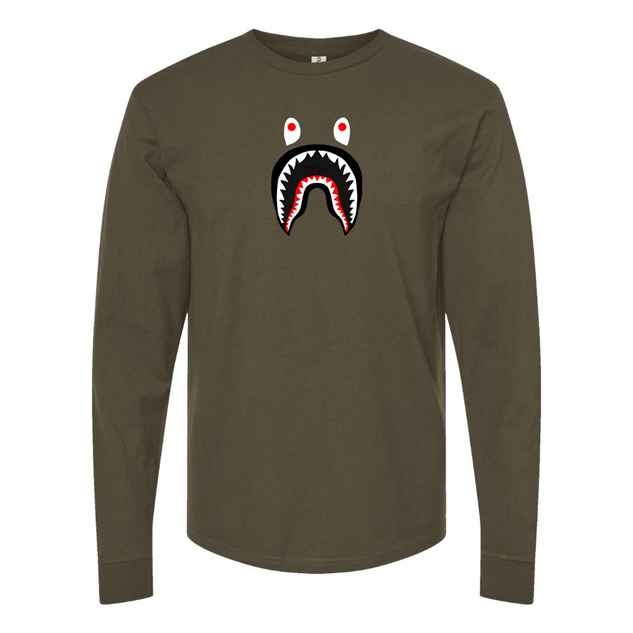 Men's BAPE Shark Logo Cotton Long Sleeve T-Shirt