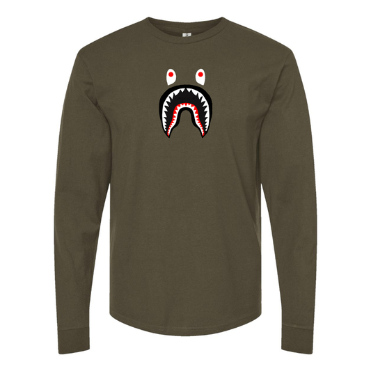 Men's BAPE Shark Logo Cotton Long Sleeve T-Shirt