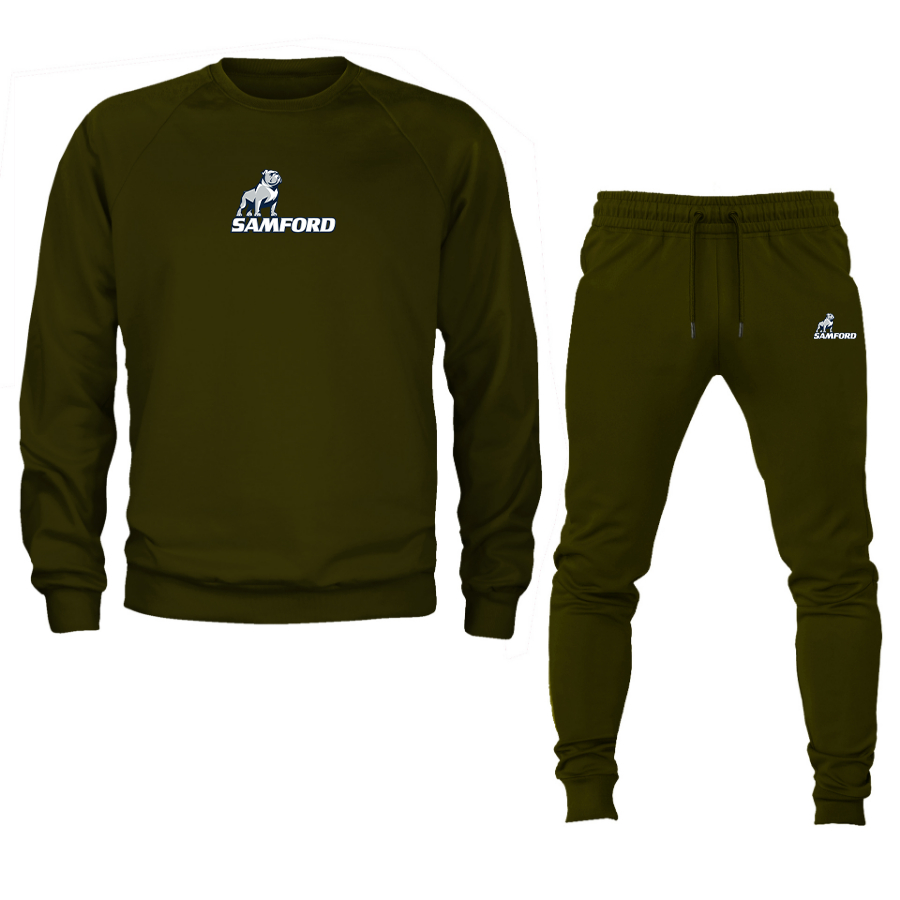 Men's Samford Bulldogs Logo Crewneck Sweatshirt Joggers Suit