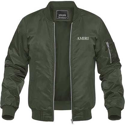 Men's Amiri Logo Lightweight Bomber Jacket Windbreaker Softshell Varsity Jacket Coat