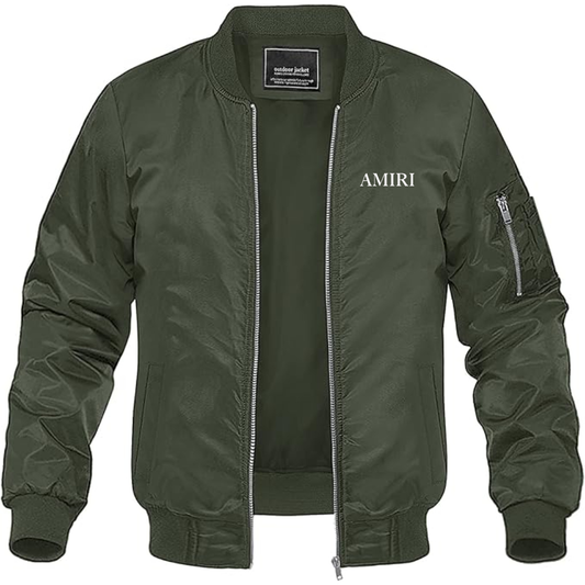 Men's Amiri Logo Lightweight Bomber Jacket Windbreaker Softshell Varsity Jacket Coat