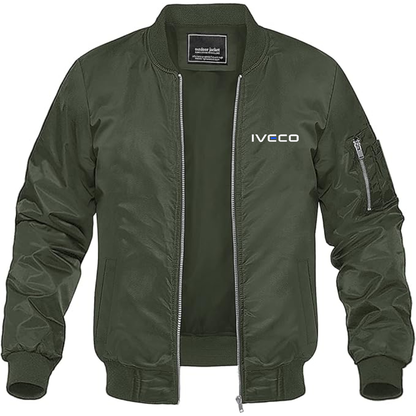 Men's Iveco Logo Lightweight Bomber Jacket Windbreaker Softshell Varsity Jacket Coat
