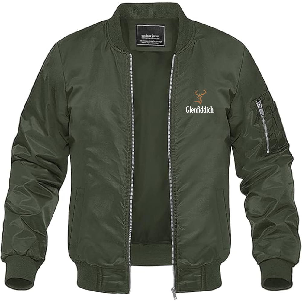 Men's Glenfiddich Logo Lightweight Bomber Jacket Windbreaker Softshell Varsity Jacket Coat