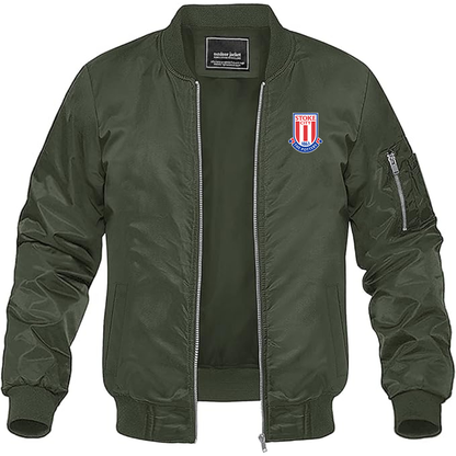 Men's Stoke City Soccer Lightweight Bomber Jacket Windbreaker Softshell Varsity Jacket Coat - Army Green