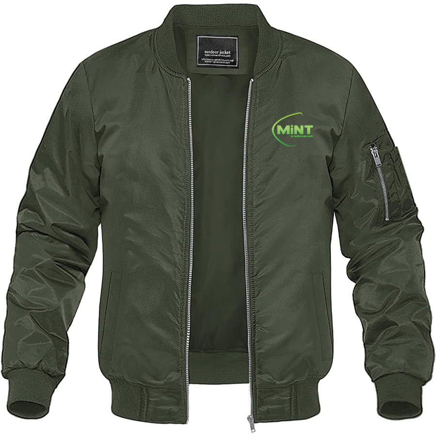 Men's Mint Radio Logo Lightweight Bomber Jacket Windbreaker Softshell Varsity Jacket Coat