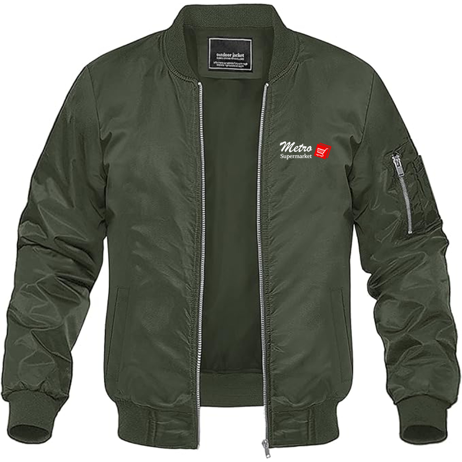 Men's Metro Supermarket Logo Lightweight Bomber Jacket Windbreaker Softshell Varsity Jacket Coat