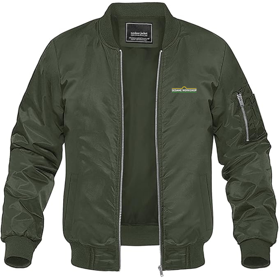 Men's Sesame Workshop Logo  Lightweight Bomber Jacket Windbreaker Softshell Varsity Jacket Coat