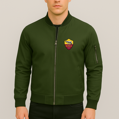 Men's AS Roma FC Lightweight Bomber Jacket - Army Green