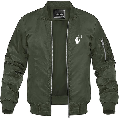 Men's Off-White Hand Logo  Lightweight Bomber Jacket Windbreaker Softshell Varsity Jacket Coat