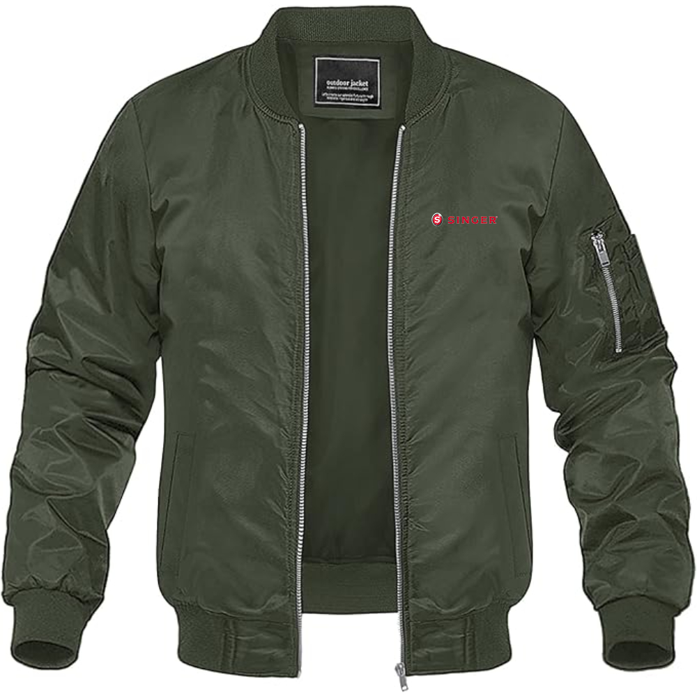 Men's Singer Logo Lightweight Bomber Jacket Windbreaker Softshell Varsity Jacket Coat