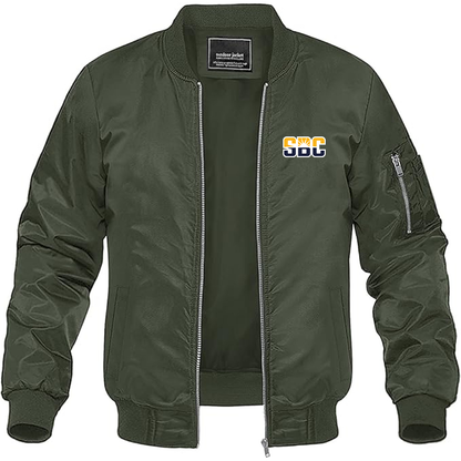 Men's Sun Belt Conference Lightweight Bomber Jacket Windbreaker Softshell Varsity Jacket Coat - Army Green