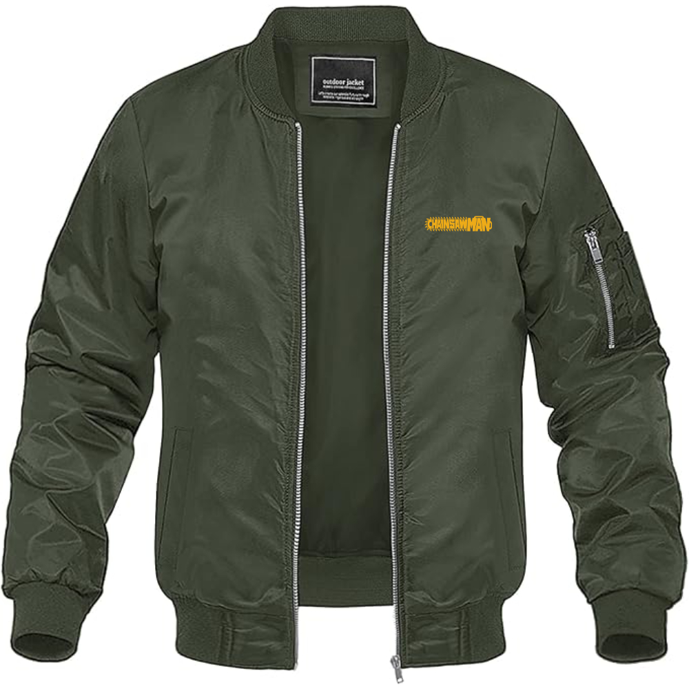 Men's Chainsaw Man Logo Lightweight Bomber Jacket Windbreaker Softshell Varsity Jacket Coat