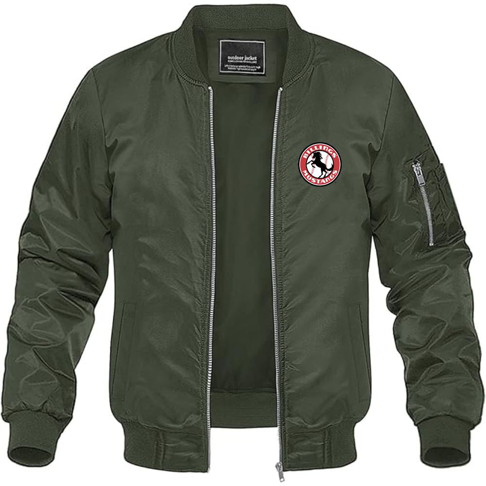 Men's Billings Mustangs Logo Lightweight Bomber Jacket Windbreaker Softshell Varsity Jacket Coat