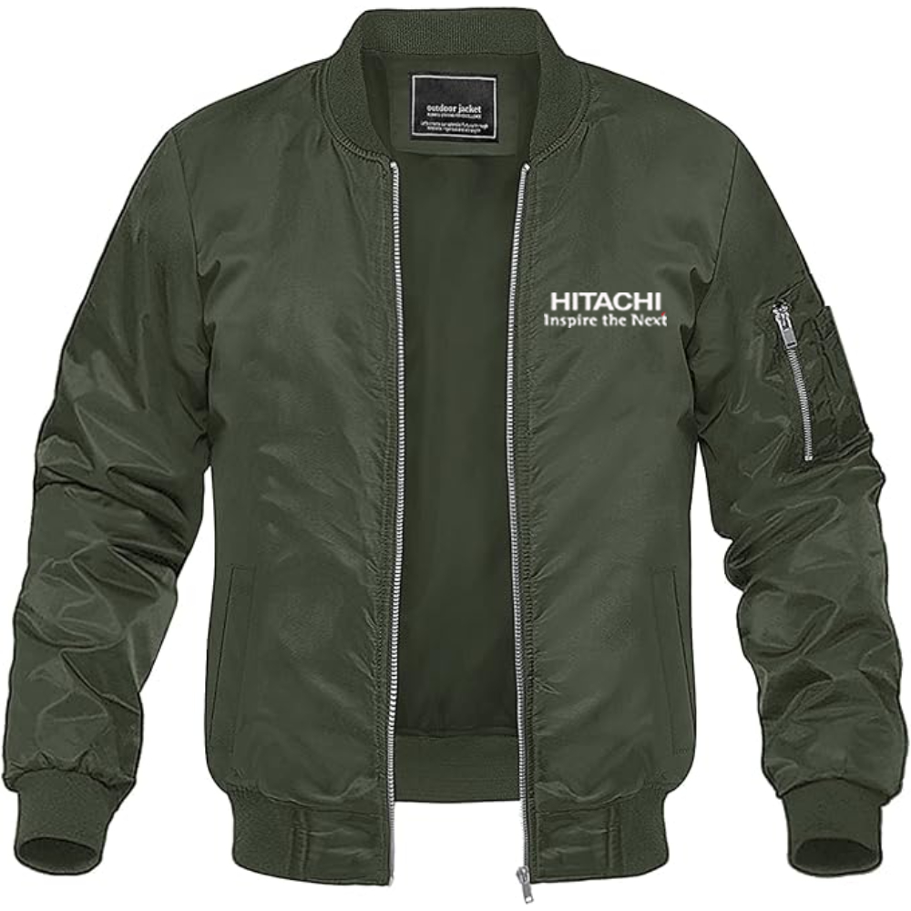Men's Hitachi Logo Lightweight Bomber Jacket Windbreaker Softshell Varsity Jacket Coat