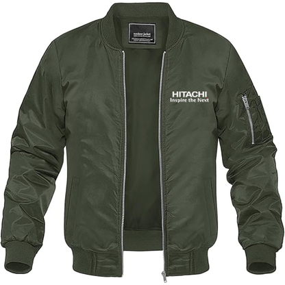 Men's Hitachi Logo Lightweight Bomber Jacket Windbreaker Softshell Varsity Jacket Coat