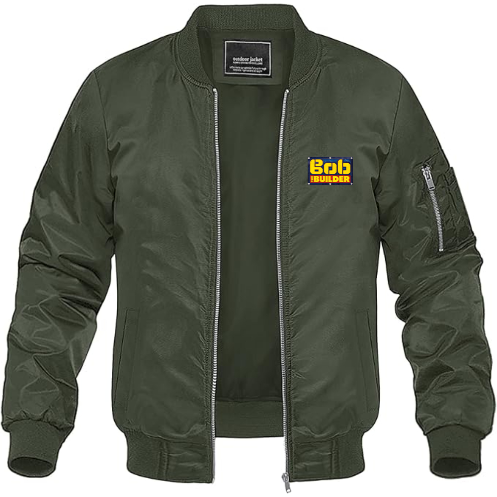 Men's Bob the Builder Logo Lightweight Bomber Jacket Windbreaker Softshell Varsity Jacket Coat