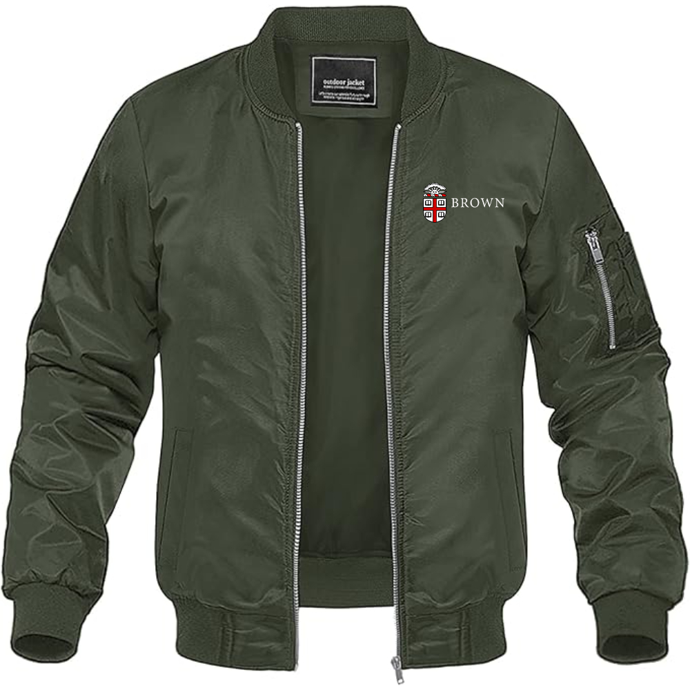 Men's Brown University Lightweight Bomber Jacket Windbreaker Softshell Varsity Jacket Coat
