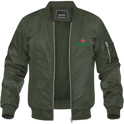 Men's Heineken Logo Lightweight Bomber Jacket Windbreaker Softshell Varsity Jacket Coat