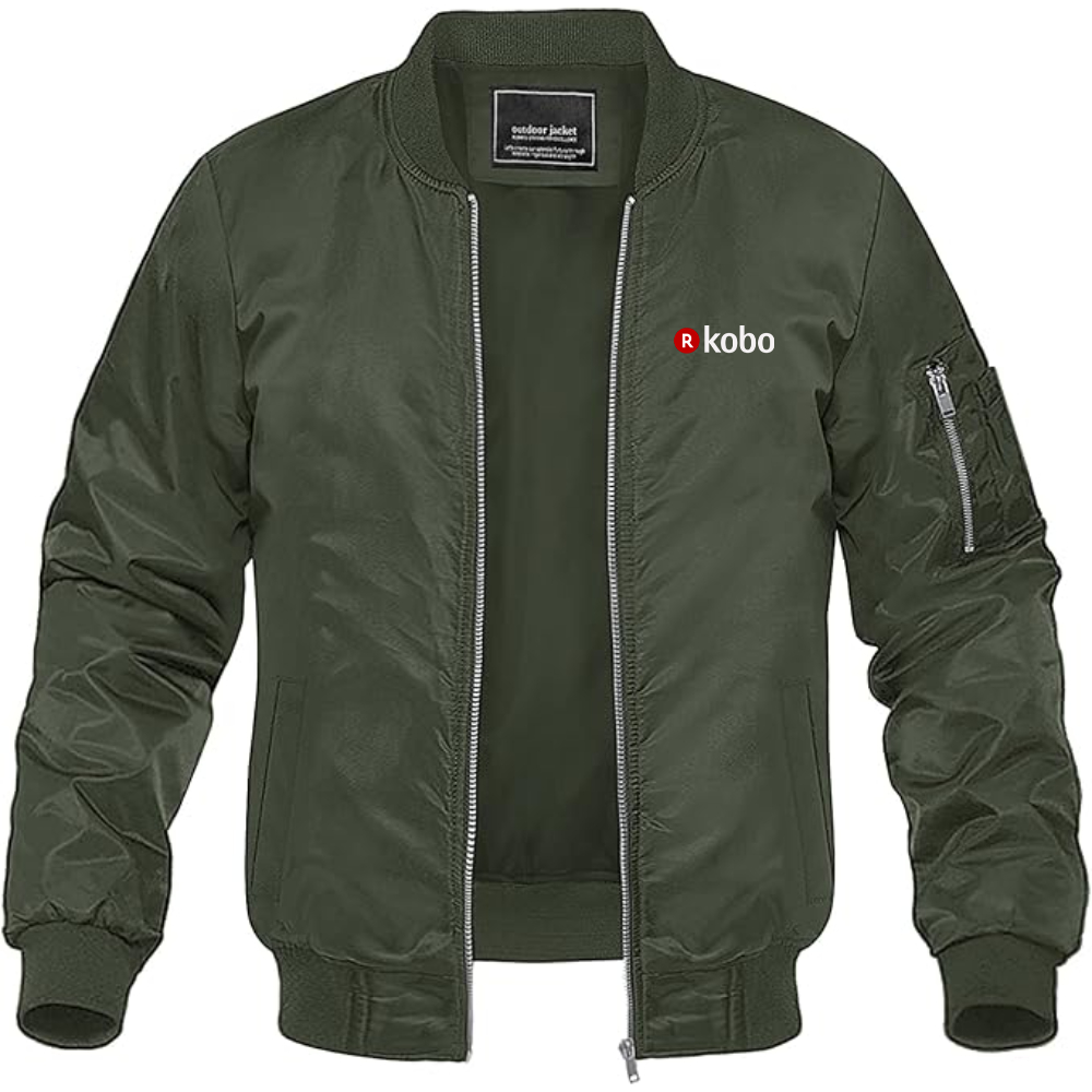 Men's Kobo Logo Lightweight Bomber Jacket Windbreaker Softshell Varsity Jacket Coat