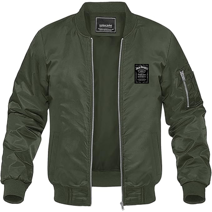 Men's Jack Daniels Logo Lightweight Bomber Jacket Windbreaker Softshell Varsity Jacket Coat