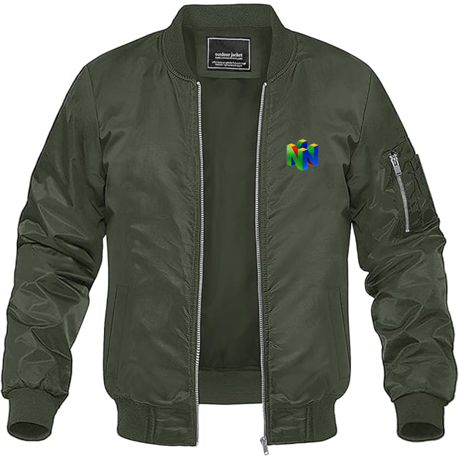 Men's Nintendo N64   Logo Lightweight Bomber Jacket Windbreaker Softshell Varsity Jacket Coat