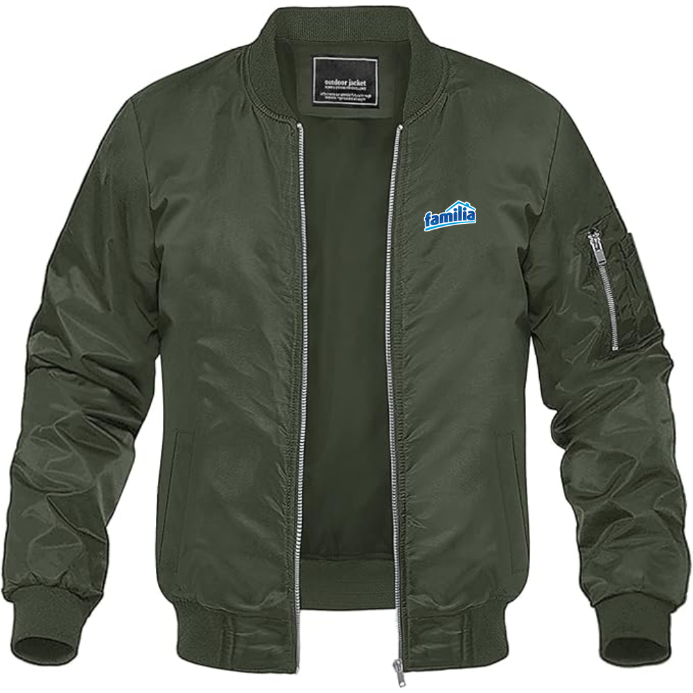 Men's Familia Logo Lightweight Bomber Jacket Windbreaker Softshell Varsity Jacket Coat