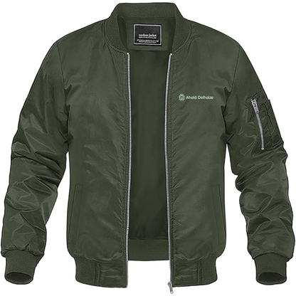 Men's  Ahold Delhaize Vertical Logo Lightweight Bomber Jacket Windbreaker Softshell Varsity Jacket Coat