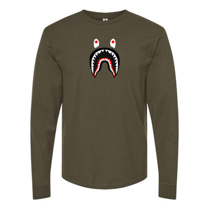 Men's BAPE Shark Logo Cotton Long Sleeve T-Shirt