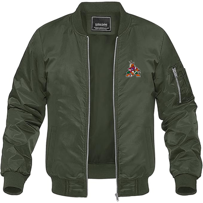 Men's Arizona Coyotes Logo Lightweight Bomber Jacket Windbreaker Softshell Varsity Jacket Coat
