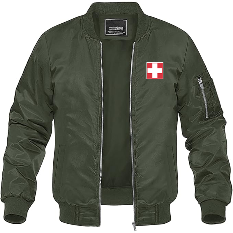 Men's Switzerland National Football Soccer Team Lightweight Bomber Jacket - Army Green