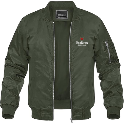 Men's Four Roses Logo Lightweight Bomber Jacket Windbreaker Softshell Varsity Jacket Coat