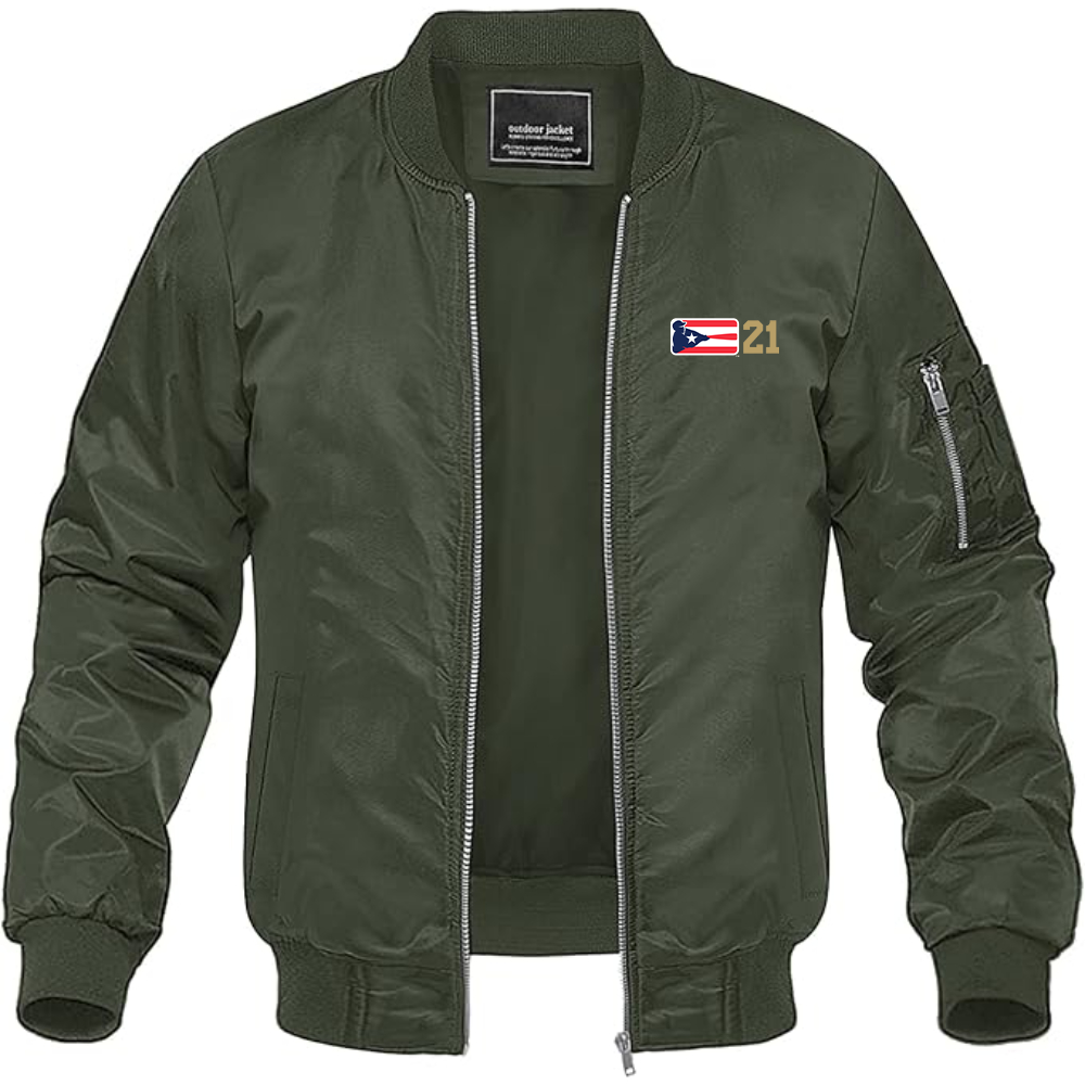 Men's  Liga de Beisbol Profesional Roberto Clemente Logo Lightweight Bomber Jacket Windbreaker Softshell Varsity Jacket Coat