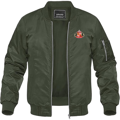 Men's Sunderland AFC Soccer Lightweight Bomber Jacket Windbreaker Softshell Varsity Jacket Coat - Army Green