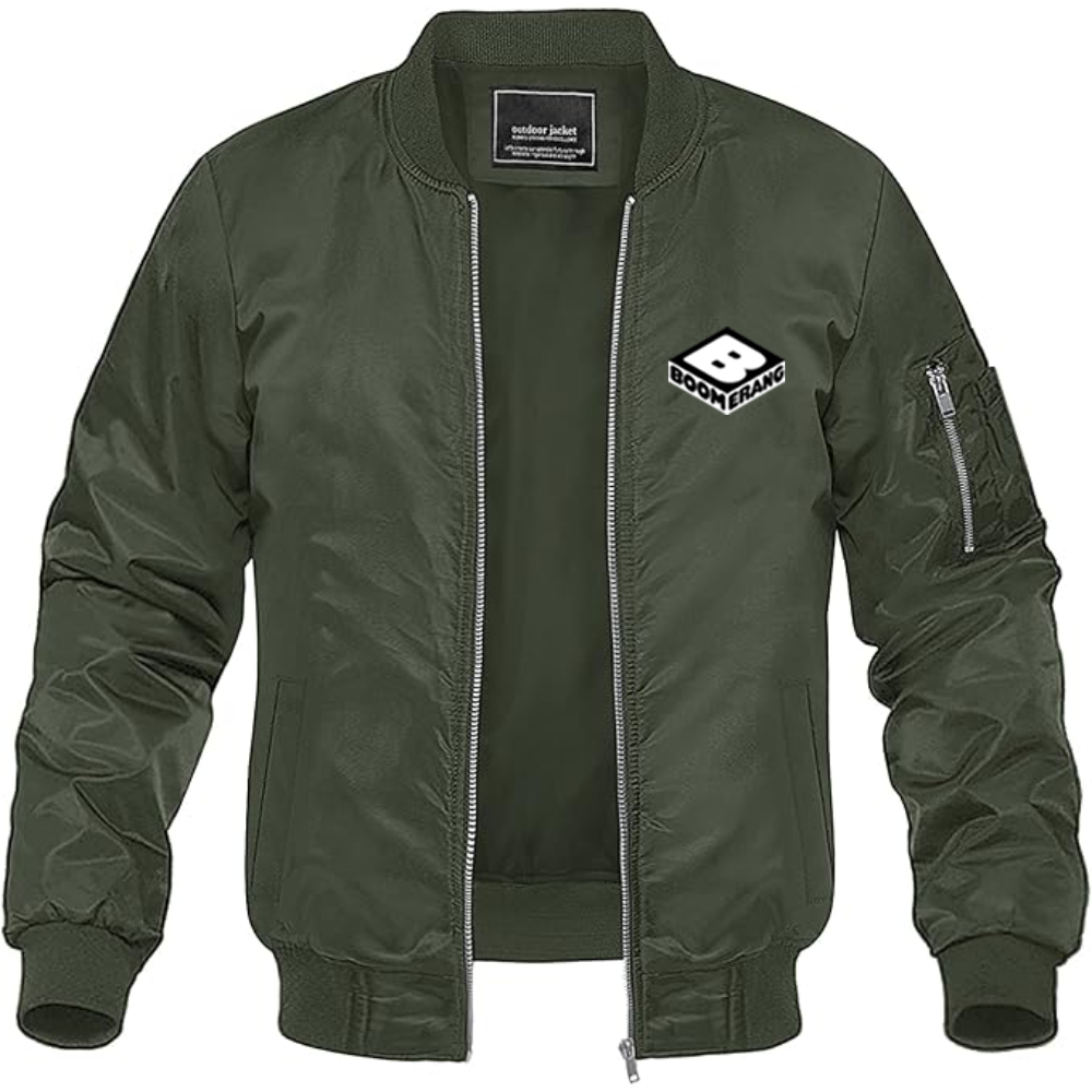 Men's Boomerang Logo Lightweight Bomber Jacket Windbreaker Softshell Varsity Jacket Coat