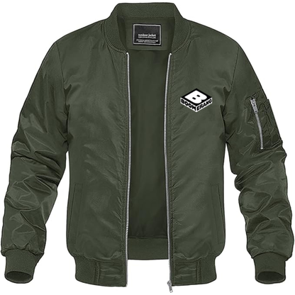 Men's Boomerang Logo Lightweight Bomber Jacket Windbreaker Softshell Varsity Jacket Coat