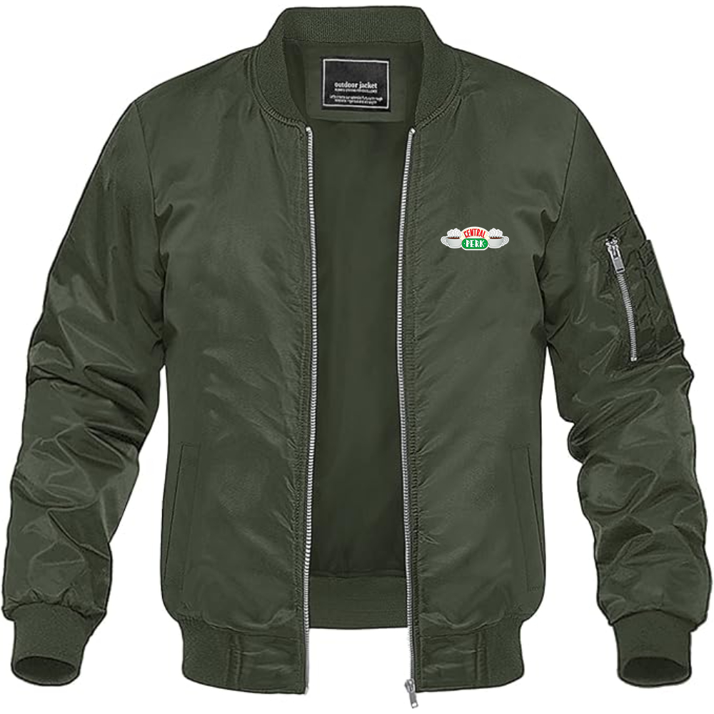 Men's Central Perk Logo Lightweight Bomber Jacket Windbreaker Softshell Varsity Jacket Coat