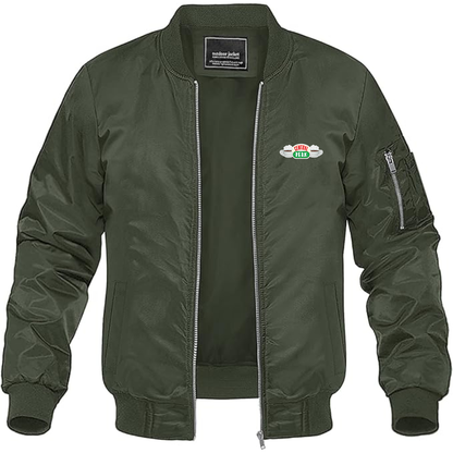 Men's Central Perk Logo Lightweight Bomber Jacket Windbreaker Softshell Varsity Jacket Coat