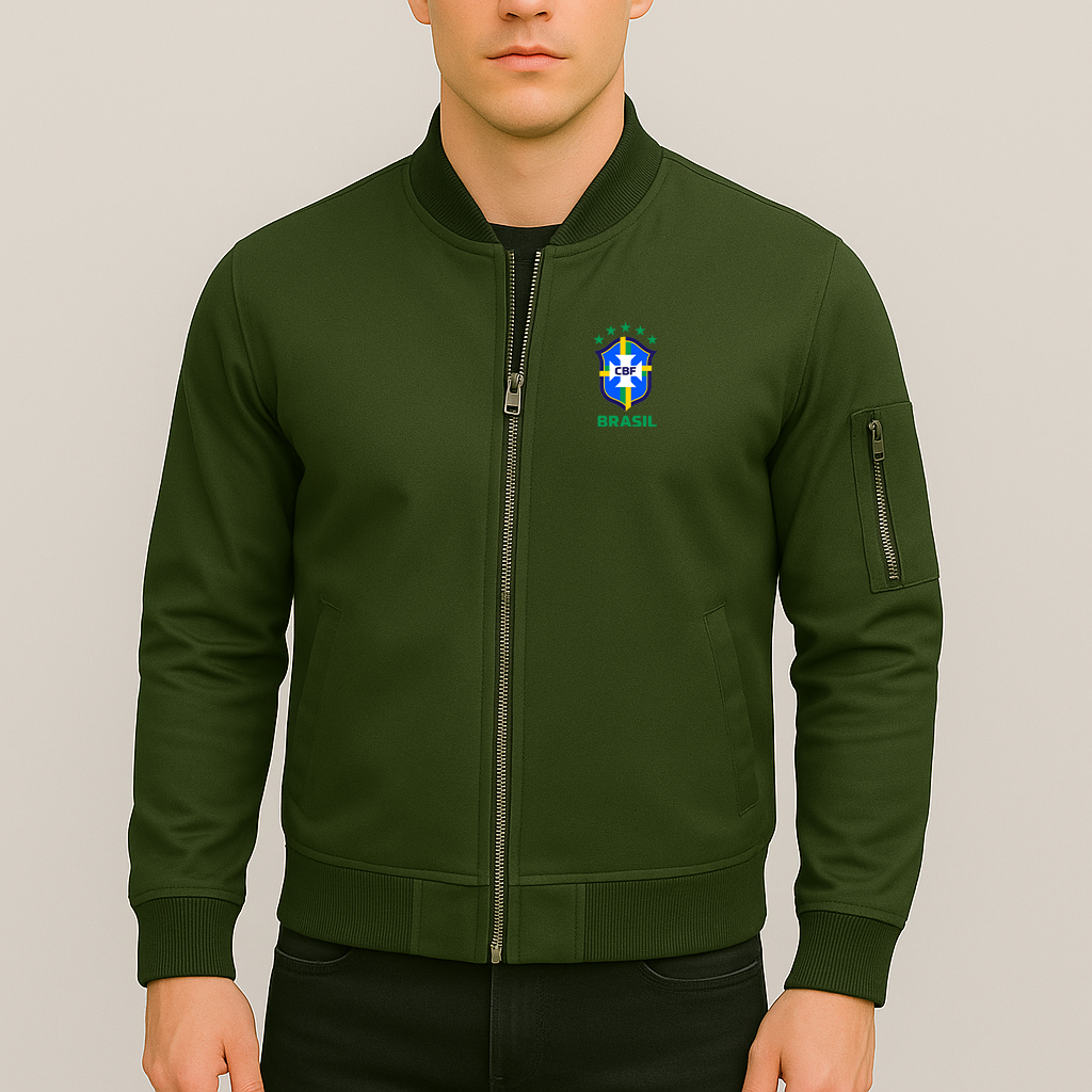 Men's Brasil National Soccer Team Lightweight Bomber Jacket - Army Green
