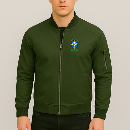 Men's Brasil National Soccer Team Lightweight Bomber Jacket - Army Green