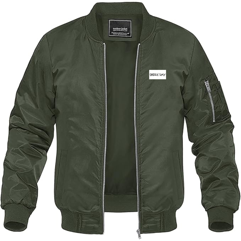 Men's Green Day Logo Lightweight Bomber Jacket Windbreaker Softshell Varsity Jacket Coat