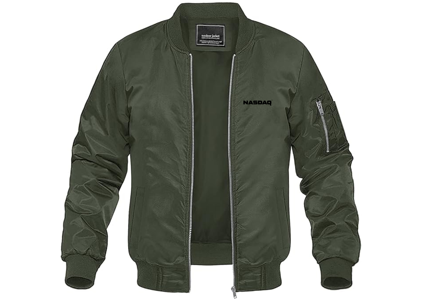 Men's Nasdaq Logo Lightweight Bomber Jacket Windbreaker Softshell Varsity Jacket Coat